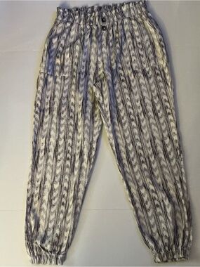 Sincerely Jules Linen Blend Jogger Pants Medium Gray White Tribal Print Pull On